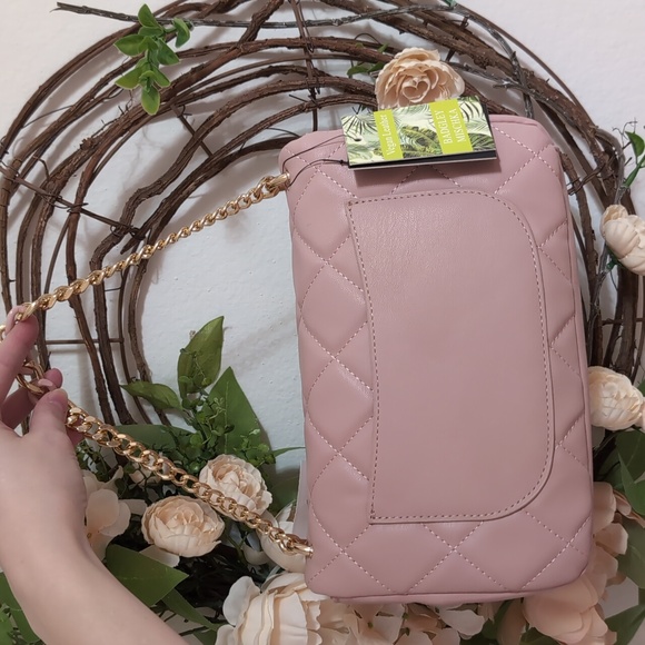Badgley Mischka blush pink faux leather quilted crossbody purse - Picture 2 of 12